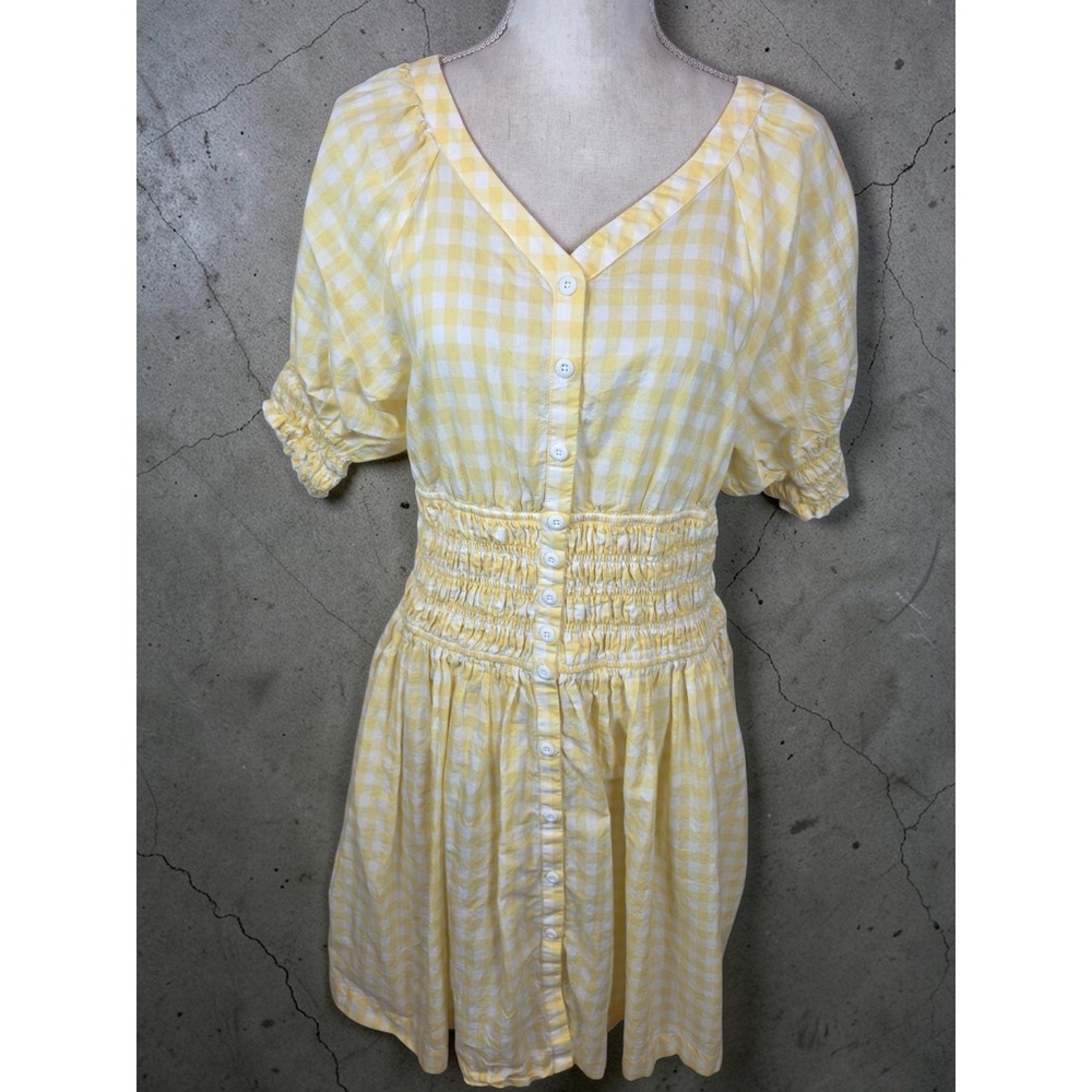 Wayward Fancies Dress Yellow Gingham Check Button Down Knee Length‎ Custom